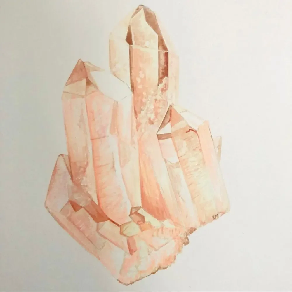 NEW WEST ELM Pink Peach White Crystal Quartz Illustrated Drawing Art Print